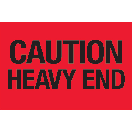 2 x 3" - "Caution - Heavy End" (Fluorescent Red) Labels
