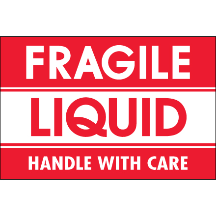 2 x 3" - "Fragile - Liquid - Handle With Care" Labels