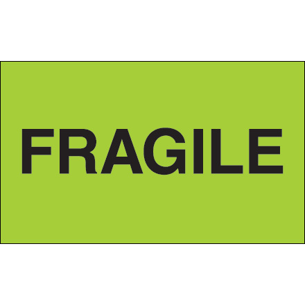 3 x 5" - "Fragile" (Fluorescent Green) Labels