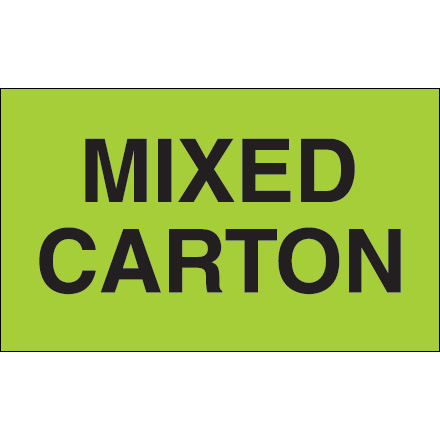3 x 5" - "Mixed Carton" (Fluorescent Green) Labels