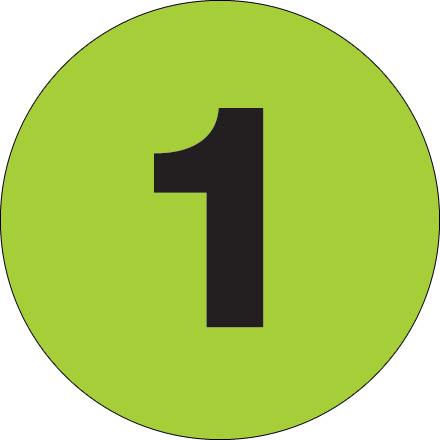2" Circle - "1" (Fluorescent Green) Number Labels