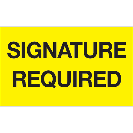 3 x 5" - "Signature Required" (Fluorescent Yellow) Labels