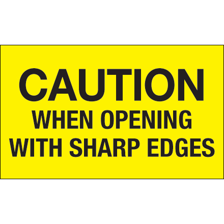 3 x 5" - "Caution When Opening With Sharp Edges" (Fluorescent Yellow) Labels