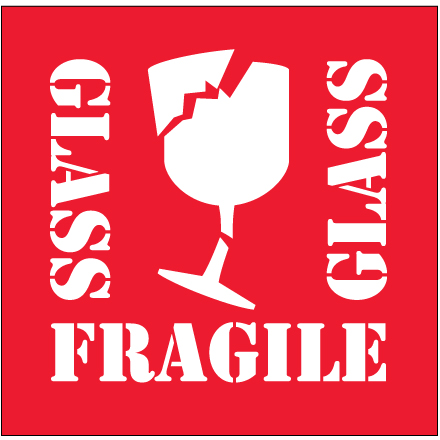 4 x 4" - "Fragile - Glass" Labels