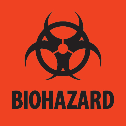 4 x 4" - "Biohazard" Fluorescent Red Labels