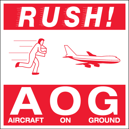 4 x 4" - "Rush AOG - Aircraft On Ground" Labels