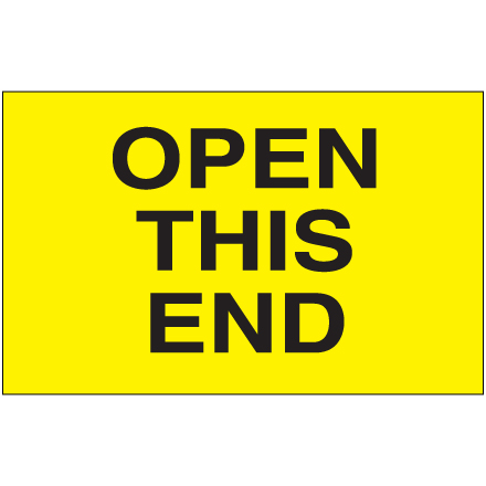 3 x 5" - "Open This End" (Fluorescent Yellow) Labels