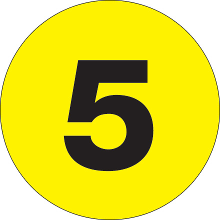 1" Circle - "5" (Fluorescent Yellow) Number Labels