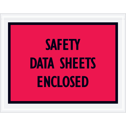 7 x 5 <span class='fraction'>1/2</span>" Red "Safety Data Sheets Enclosed" Envelopes