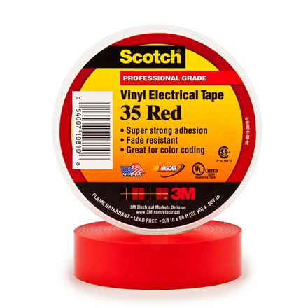 3/4" x 66' Red (10 Pack) Scotch<span class='rtm'>®</span> Vinyl Color Coding Electrical Tape 35