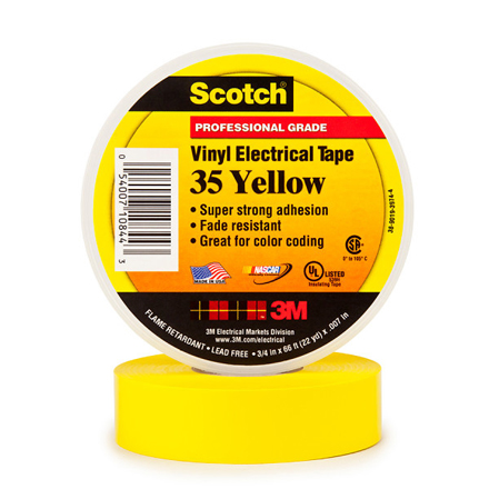 3/4" x 66' Yellow (10 Pack) Scotch<span class='rtm'>®</span> Vinyl Color Coding Electrical Tape 35